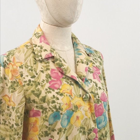 Vintage 50s Floral Blazer Yellow Jacket - Picture 11 of 12